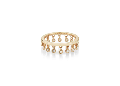 Gold Plated CZ Studded Dangle Charm Ring